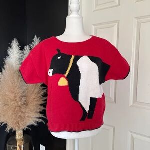 Vintage 80’s J.G. Hook 100% Cotton Red Cow Sweater 
Size Large